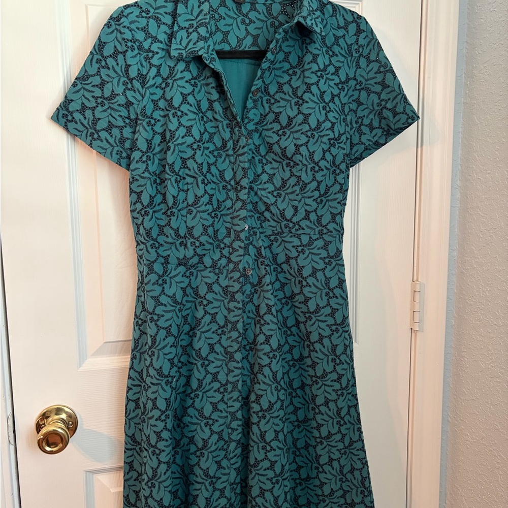 Ann Taylor Teal Floral Midi Dress